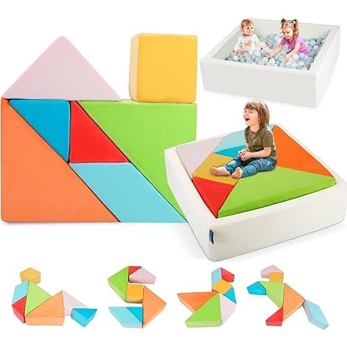 Kids Play Sofa, Nugget Couch Tangram Puzzles Sofa Furniture, Modular Kids Play Couch Furniture, Children's Sofas Building Fort for Playroom Bedroom Boys Girls Teens, Rainbow