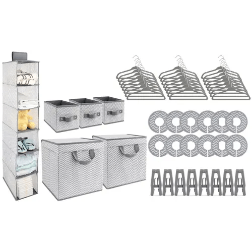GOLOHO Nursery Organizer and Storage Closet Set (50 Pieces), Chevron Pattern, Grey and White