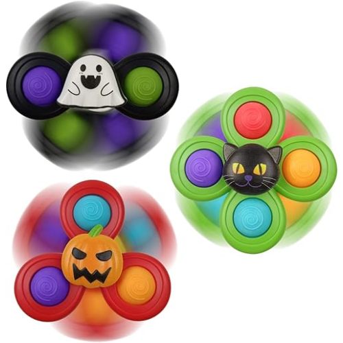 Jofan 3 Pack Halloween Suction Cup Spinner Toys Sensory Bath Toys for Toddlers Kids Halloween Treat Bags Gifts