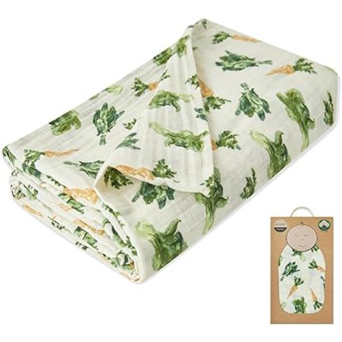 Milkbarn Cozy Wrap Swaddle Blankets - Organic Cotton Baby Receiving Blankets Gentle for Unisex Newborn Infant, Ideal for Toddler Registry, Fresh Veggies