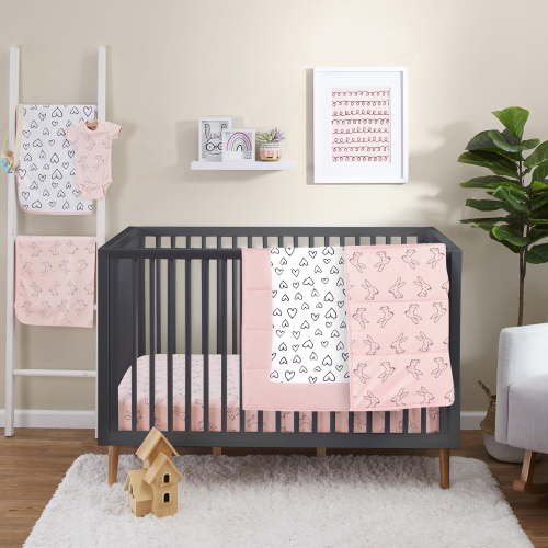 Little Star Nursery Baby Girl 3Pc Super Combed Natural Cotton Crib Bedding Set