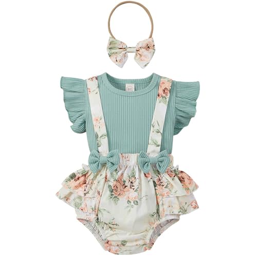 Mubineo Baby Girl Summer Clothes Romper Dress Outfits Cute Ruffle Floral Overalls Skirt Sets Newborn Outfit