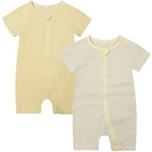 Feidoog 2PCS Baby Boys and Girls' Summer Short Sleeve One-Piece Romper Cute Cartoon Zipper Jumpsuit Outfits