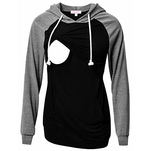 Bhome Nursing Hoodie Long Sleeves Shirt Casual Breastfeeding Top Sweatshirt