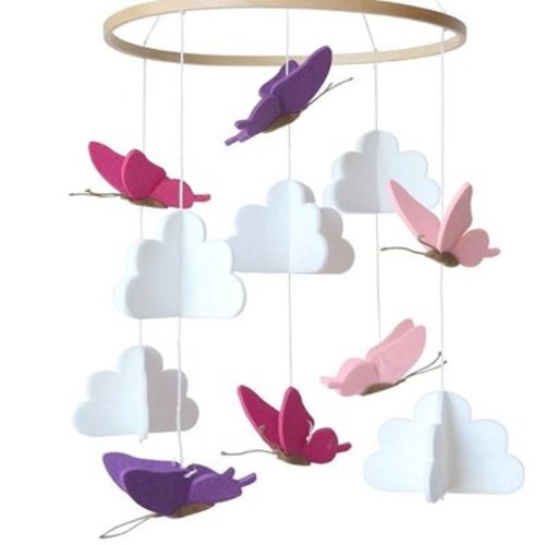 Sorrel + Fern Baby Crib Mobile (Butterflies in The Clouds) - Baby Shower Gift Nursery Crib Decoration for Girls & Boys - Pink & Purple