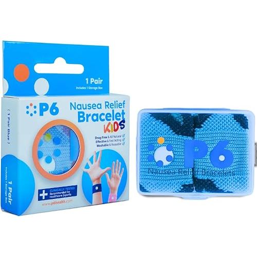 P6 Motion Sickness Bands for Kids Children’s Wristbands for Anti Nausea Sea Cruise Travel Car Sickness All-Natural Non Drowsy Relief Acupressure Treatment (1 Pack, Blue)