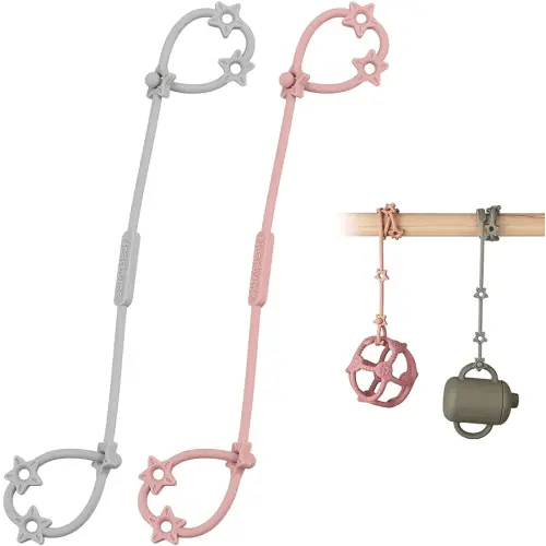 Toy Safety Straps, Adjustable Stretchable Sippy Cup Straps, Sippy Bottles or Pacifier to Stroller, Highchair, Car Seat, Hanging Basket (2Pack, Gray, Blush)