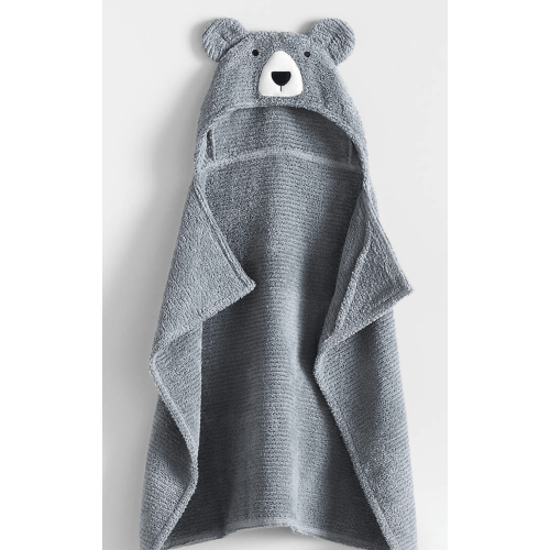 Bear Smoke Blue Organic Cotton Hooded Baby Towel