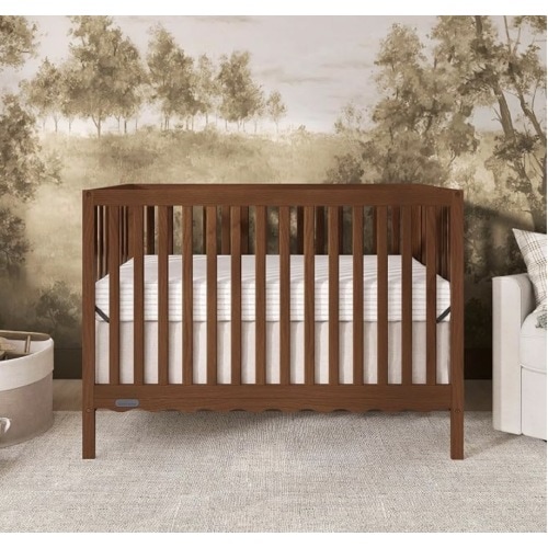 Dream On Me Synergy Wave 5-in-1 Convertible Full Size Baby Crib, Walnut