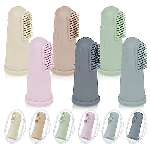 Baby Toothbrush Set, 6 Pcs Soft Infant Finger Toothbrush with 6 Boxes, Newborns Toddler Silicone Baby Tooth Brush 0-6 Months 6-12 Months