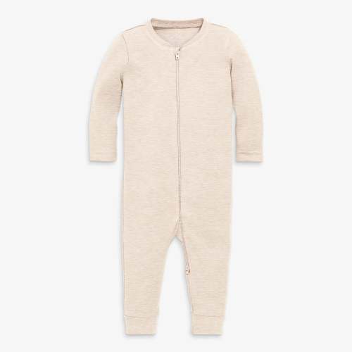 Baby organic zip romper - Oatmeal heather / 3-6