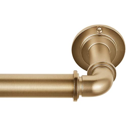 MODE Industrial Room Darkening Collection 1 1/8" Diameter Industrial Curtain Rod Set with Steel Wall Mounted Adjustable Curtain Rod, Blocks Light, Fits 36” to 72” Windows, Warm Gold - Fits 36" - 72" wide windows