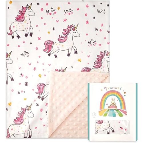 Baby Blanket for Girls Unicorn Pink Toddler Nursery Crib Throw Gift Blanket with Dotted Backing Double Layer 30 x 40 Inch