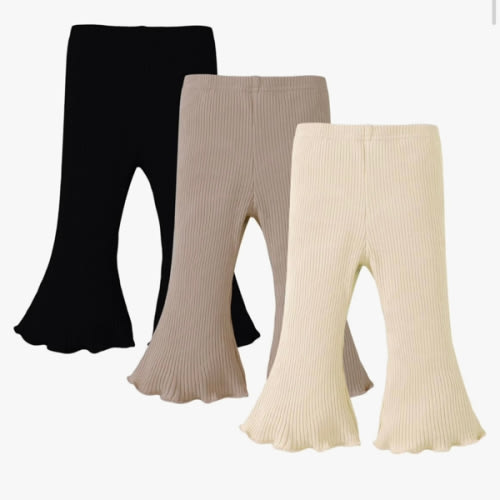SOBOWO Baby Girl Flare Pants 3 Pack Toddler Solid Ribbed Ruffle Bell Bottoms Pants Trousers Fall Outfits