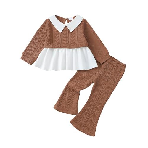 Kucnuzki Toddler Baby Girl Clothes Outfit Long Sleeve Blouse Polo Shirt Top Flare Leggings Pants Two Piece Outfits Set