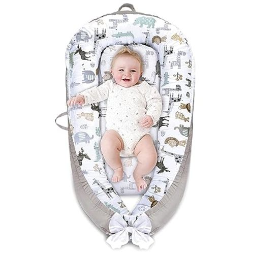 Mestron Baby Nest Cover for 0-12 Months,Baby Lounger Cover Baby Snuggle Infant Bassinet Mattress Insert Soft & Breathable Cotton Portable Infant Floor Seat Co-Sleeping(Zoo)