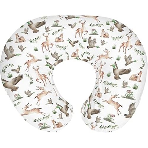 Wild Animals Hunting Baby Nursing Pillow Covers for Boy Girl Mallard Duck Deer Green Leaves Nursery Pillowcase for Breastfeeding Pillows Country Animal Hunters Soft Stretchy Slipcovers for Newborn