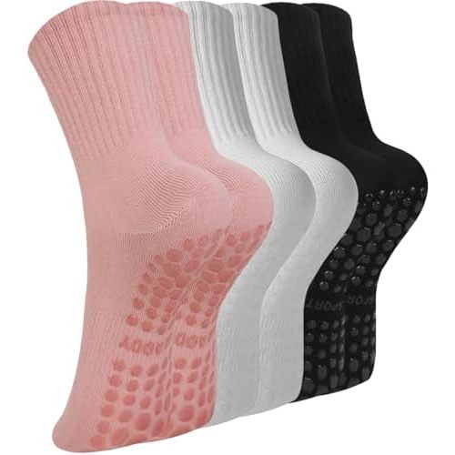 BONANGEL Pilates Socks with Grips for Women, 3 Pairs Womens Grippy Yoga Ballet Barre Hospital Gym Athletic Socks
