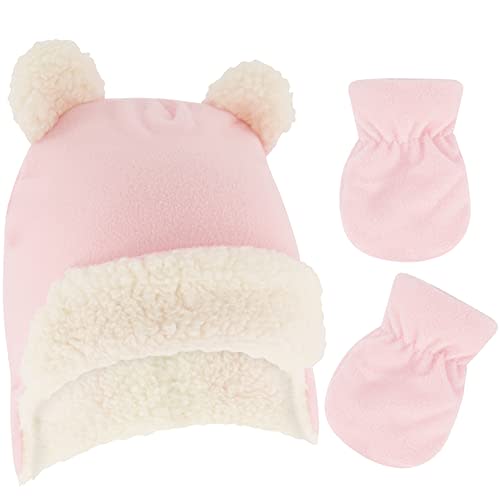 Rising Star baby-girls & Boy Infant Winter Hats Mittens Set Sherpa Lined With Earflaps - Newborn Trapper Hat 0-24 Months