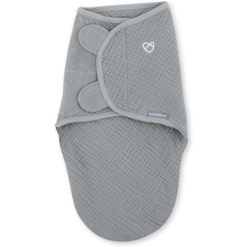 SwaddleMe by Ingenuity Muslin Original Swaddle, 100% Cotton, Size Small/Medium, for Ages 0-3 Months, 7-14 Pounds, Up to 26 Inches Long, 1.5 TOG - Gray