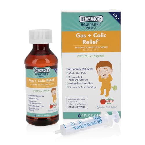Dr. Talbot's Gas + Colic Relief Liquid Medicine, Naturally Inspired, for Infants, includes Syringe, Apple Juice Flavor, 4 Fl Oz