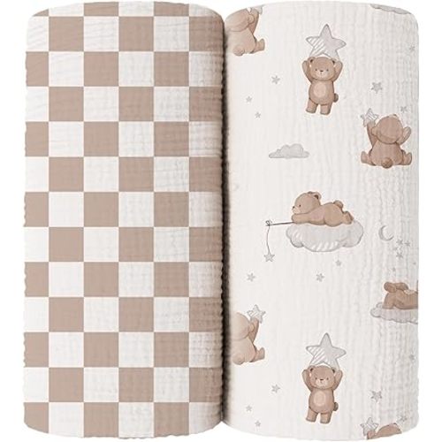 2 Pack Muslin Swaddle Receiving Blankets for Unisex Newborn 100% Cotton Nursery Swaddle Wrap for Baby Girls and Boys