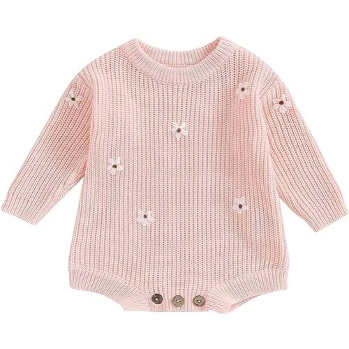 SAYOO Baby Sweater Romper Toddler Girl Oversize Embroidery Knit Pullover Sweater Warm Sweatshirt Romper Fall Winter Clothes