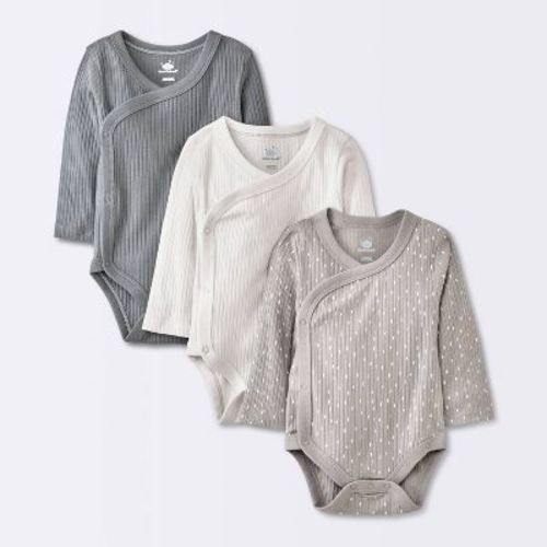 Baby 3pk Long Sleeve Side-snap Bodysuit - Cloud Island™ Gray 6-9m