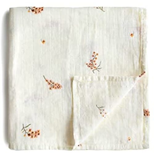 mushie Muslin Baby Swaddle Blanket | 100% Organic Cotton (Flowers)