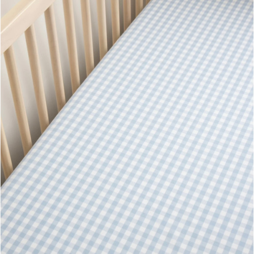 Luxe Premium Cotton Crib Sheet in Light Blue Gingham