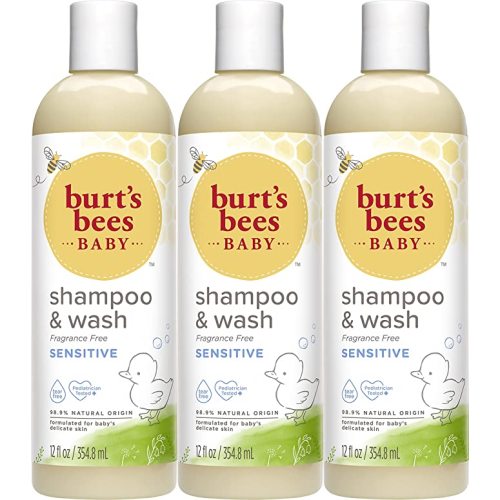 Burt's Bees Baby Sensitive Shampoo & Wash Set, Tear Free Non Irritating Soap, Gentle Plant Based Formula, Pediatrician Tested, Fragrance Free - 12 oz (Pack of 3)