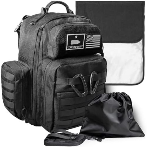 Dad Diaper Bag - Molle-Style, Waterproof 900D Polyester, Long Straps, Diaper Pouch, Wipes Dispenser, Insulated Pockets