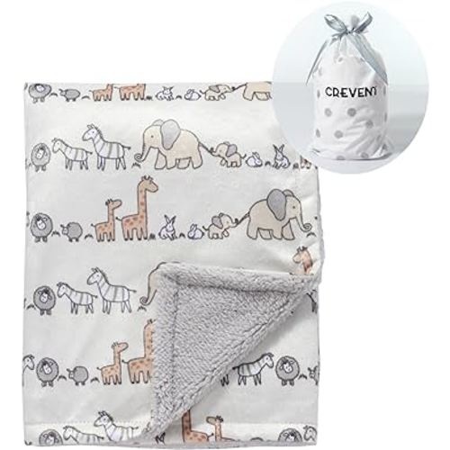 CREVENT Minky Baby Blanket for Girls Boys, Soft Plush Receiving Blanket for Newborns - 30x40 Inches (Animal)