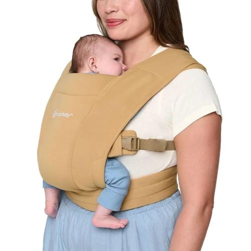 Ergobaby Embrace Cozy Newborn Baby Wrap Carrier (7-25 Pounds), Ponte Knit, Camel