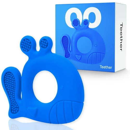 LoveNoobs Silicone Baby Teether, Baby Teething Toy, Baby Chew Toy, Whale Character, Blue - Suitable for Infants and Toddlers