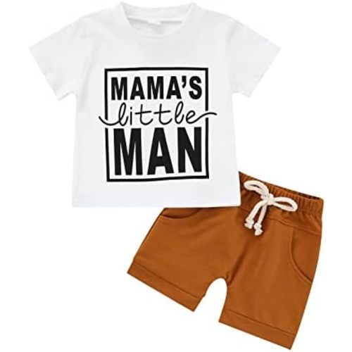 Toddler Baby Boy Clothes Mamas Little Boy Summer Outfit Short Sleeve Letter T Shirt Tops Newborn Rolled Shorts Set