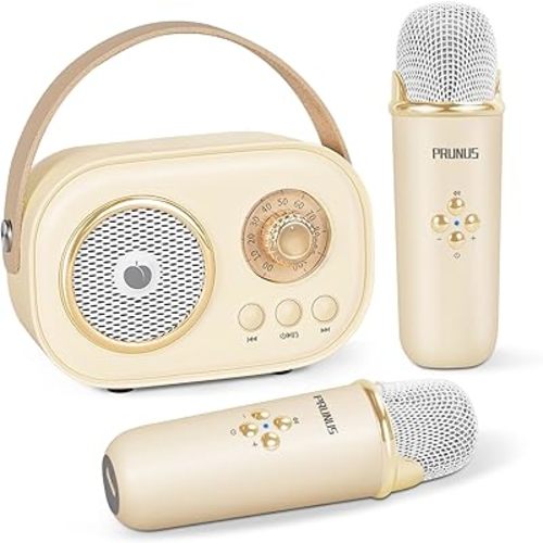 Mini Karaoke Machine for Kids&Adults,Portable Bluetooth Speaker with 2 Wireless Microphones and Stereo Sound Enhanced Bass,Gifts for Girl 3 4 5 6 7 8 9 10 11 12+ Years Old Home Party (Beige)