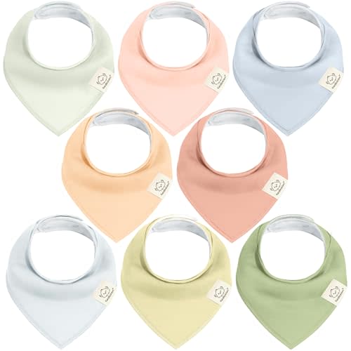 KeaBabies 8-Pack Organic Baby Bandana Bibs for Girls - Super Absorbent Triangle Baby Bibs for Drooling and Teething Infant, 100% Cotton Extra Soft for Newborn, Infant 0-36 Months (Dew)