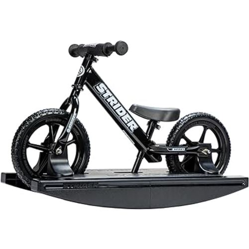 Strider 12” Sport Bike + Rocking Base - Helps Teach Baby How to Ride a Balance Bicycle - for Kids 6 Months to 5 Years - Easy Assembly & Adjustments