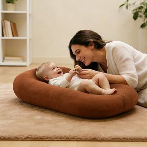 100% Cotton Baby Lounger,Baby Play Mat,Tummy Time Mat with Cover for 0-24 Months Newborn Baby,Washable Play Gym Mats for Home & Travel,Coffee