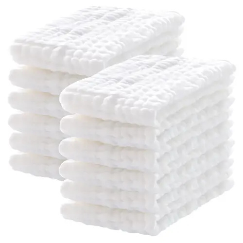 12 Pack Muslin Burp Cloths 100% Cotton Muslin Cloths Large 20''x10'' Extra Soft and Absorbent Baby Burping Cloth - White