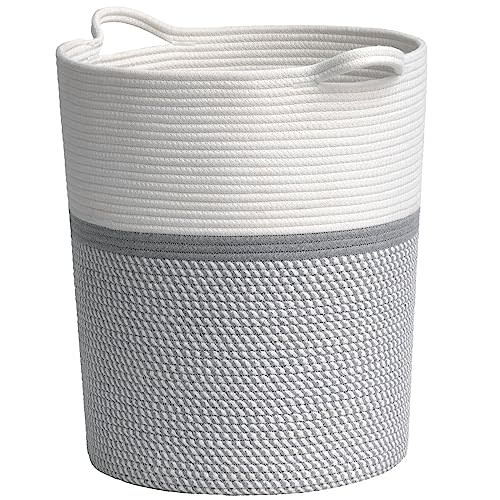 INDRESSME Baby Laundry Basket for Nursery, Kids Laundry Hamper, Tall Storage Basket for Living Room, Rope Basket for Blankets, Clothes, 17¾ x 15¾ x 13¾ inches, Grey