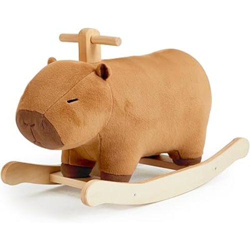 Baby Rocking Horse,Capybara Wooden Rocking Horse for Toddlers 1 Year Old Cute Brown Stuffed Plush Ride-on Rocking Animal for Baby Boys Girls Nursery/Child Christmas or Birthday Gift