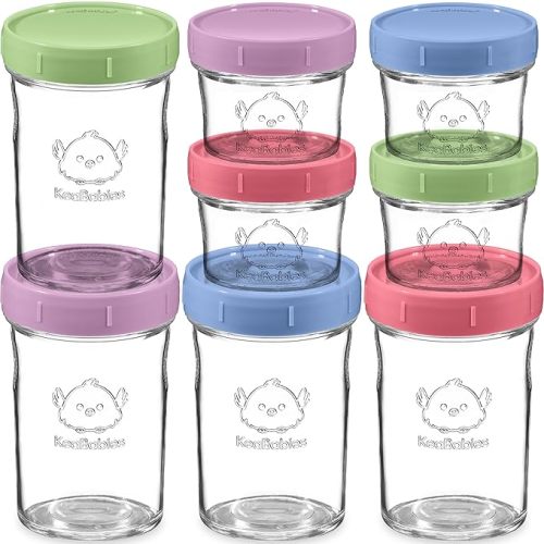 KeaBabies 8oz & 4oz Glass Jars with Lids - 8pk Small Glass Baby Food Containers with Lids, Leak-Proof, BPA-Free, Purees & Baby Snack Containers Storage, Microwave, Dishwasher & Freezer Safe (Nord)