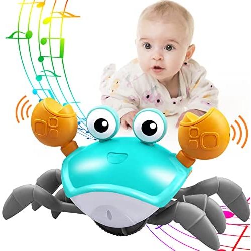 Gosemai Crawling Crab Baby Toy with Music and LED Light,Tummy Time Toys Will Automatically Avoid Obstacles Guiding Baby to Crawl, Fun Infant Toys Gift for Baby Boys and Girl (Green)