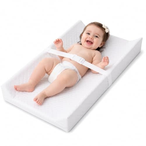 Baby Changing Pad Waterproof & Wipeable, 32x16 Contoured Changing Pad, No Slip Diaper Changing Table Pad for Baby Changing Station, Dresser & Crib, Portable Changing Mat