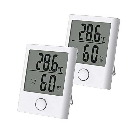BALDR Digital Mini Hygrometer & Indoor Thermometer - Monitor Room Temperature & Humidity with a Hydrometer, Humidity Sensor, & Indoor Thermometer for Home, Office, Greenhouse, & More (White, 2 Packs)