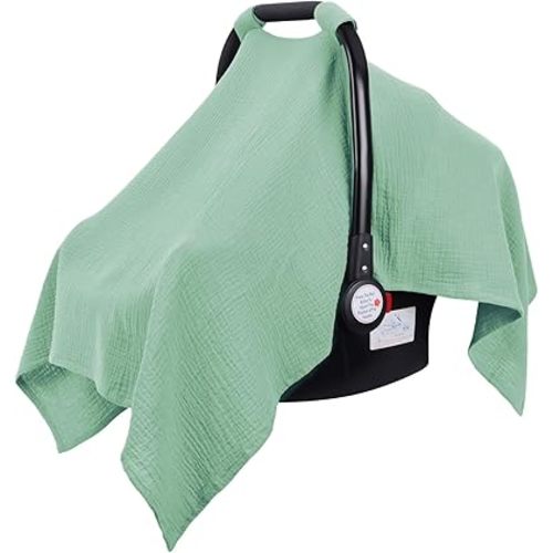 Metplus Muslin Car Seat Cover for Babies - Carseat Stroller Cover Infant Stroller Covers for Boys and Girls, Breathable & Lightweight, Fits Most Strollers & Baby Car Seats