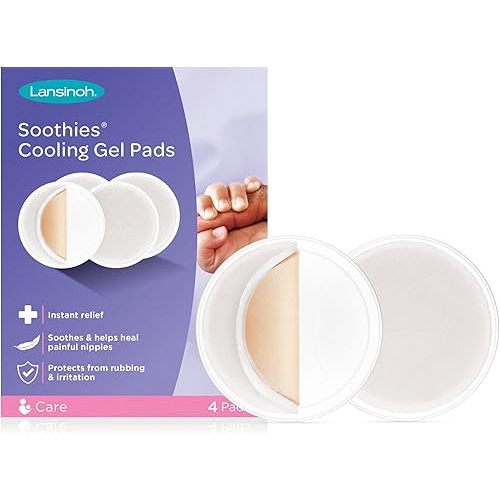 Lansinoh Soothies Cooling Gel Pads, 4 Count, Breastfeeding Essentials, Provides Cooling Relief for Sore Nipples