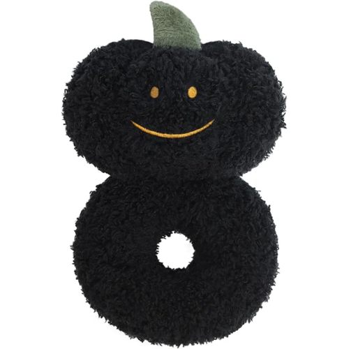Baby Pumpkin Soft Rattle Toy, Plush Pumpkin Infant Shaker Rattle Easy-Grasp Stuffed Animal Toy, Gifts for Newborns Babies Toddlers Boys Girls, Black, 6 Inches